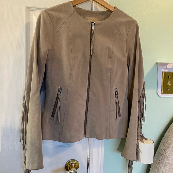 Soia & Kyo Tan/Grey Fringe Suede Jacket Size Small - Picture 3 of 9